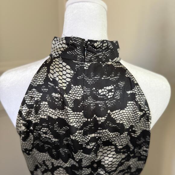 Michael Kors 100% Silk Floral Black and Silver Halter Top Size 10 - Picture 4 of 6